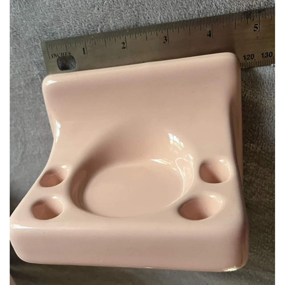 Vtg MCM Tile-In Porcelain Sink Toothbrush & Cup Holder Made In Japan Pink Blush